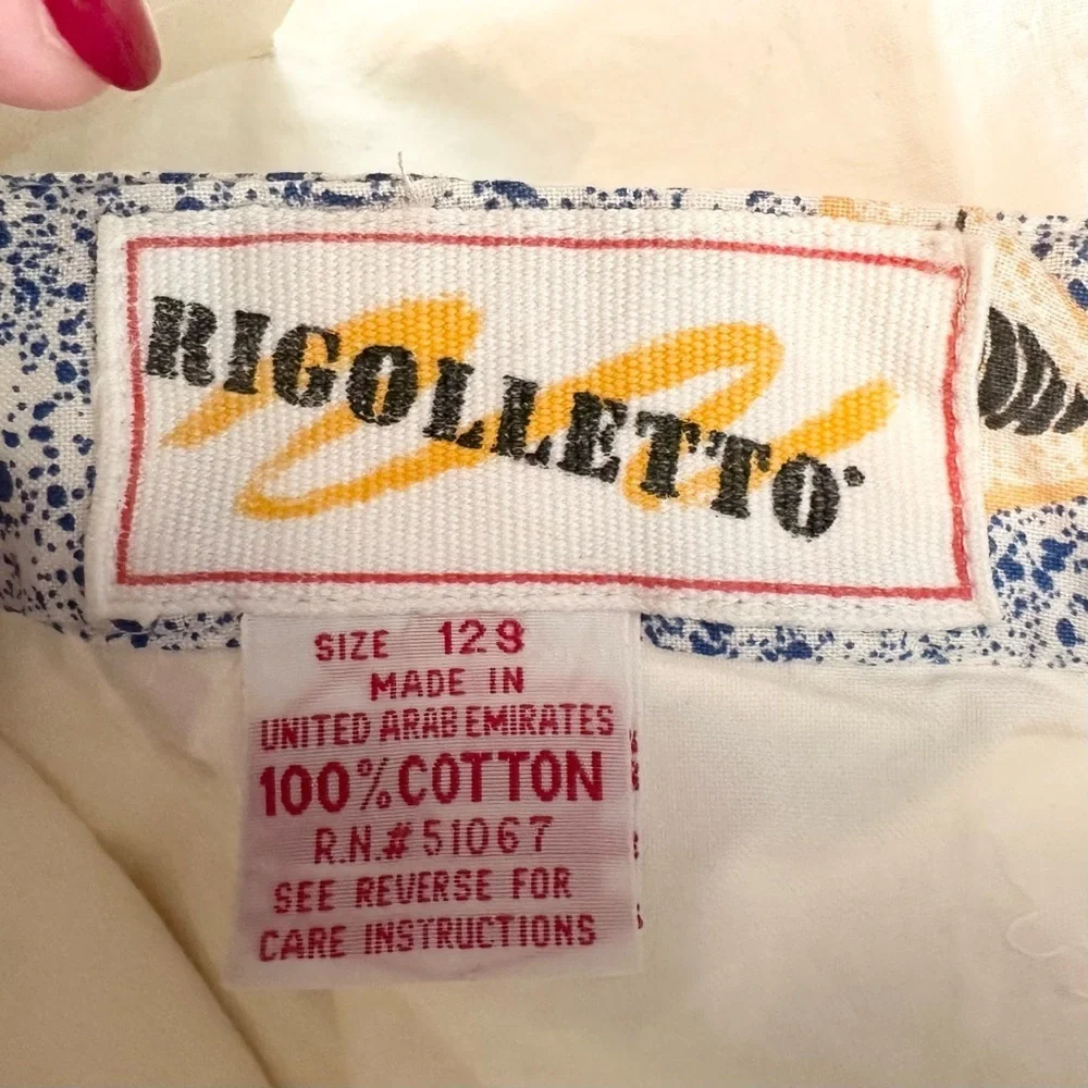 Vintage Rigolletto White Cotton Print Cuffed Pants Kids 12 Short Loose Fit NWT